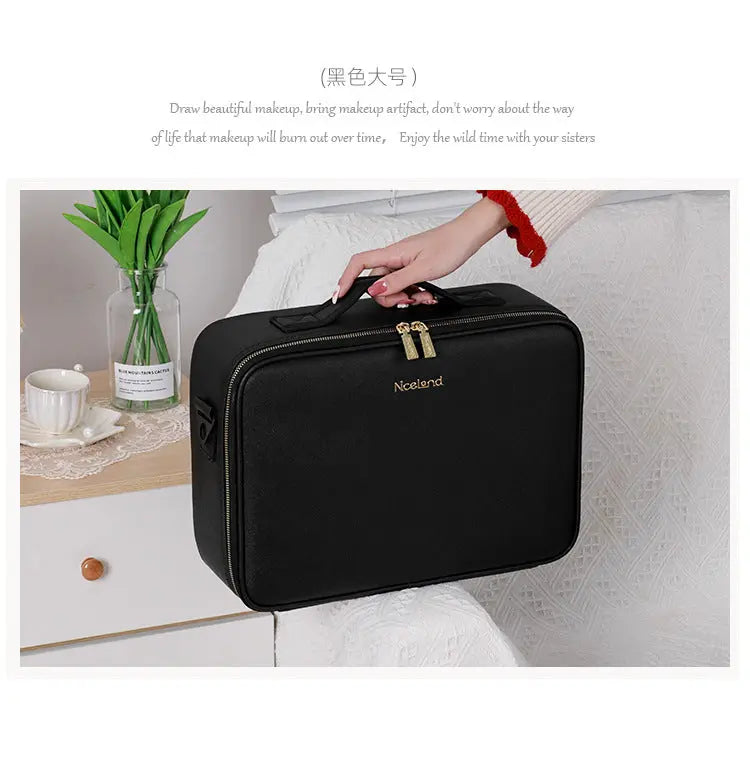 Cosmetic Bag with mirror with light large capacity makeup cosmetic storage bag portable travel removable partition bag GreatEagleInc