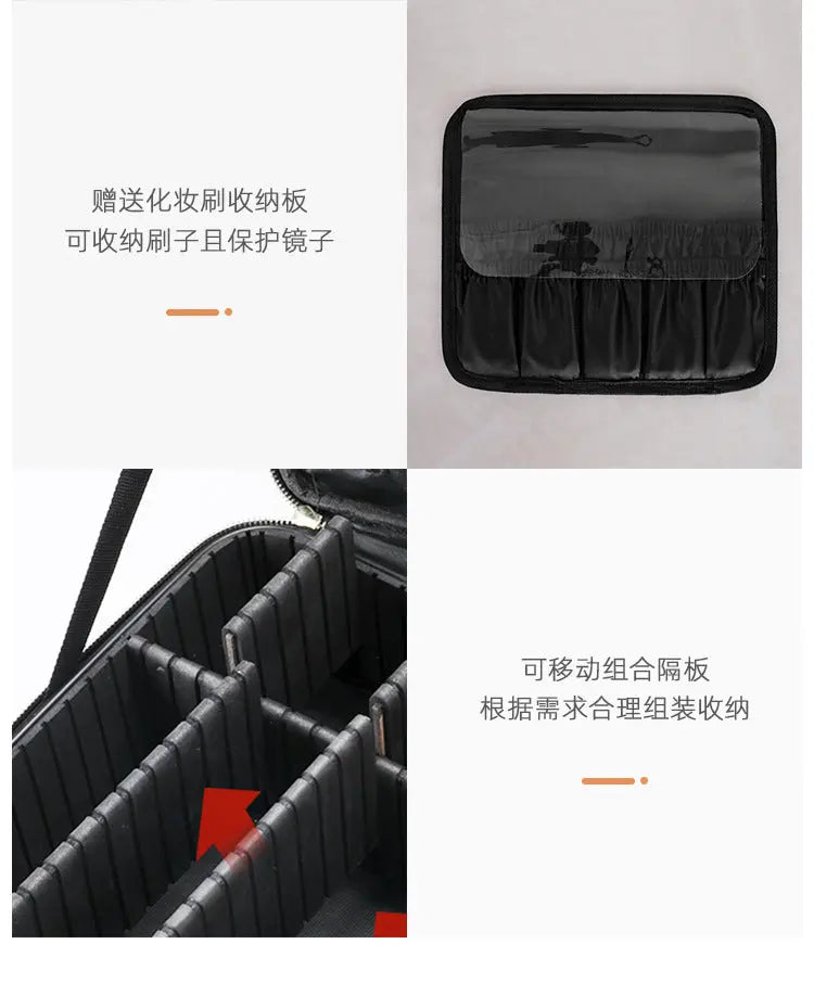 Cosmetic Bag with mirror with light large capacity makeup cosmetic storage bag portable travel removable partition bag GreatEagleInc
