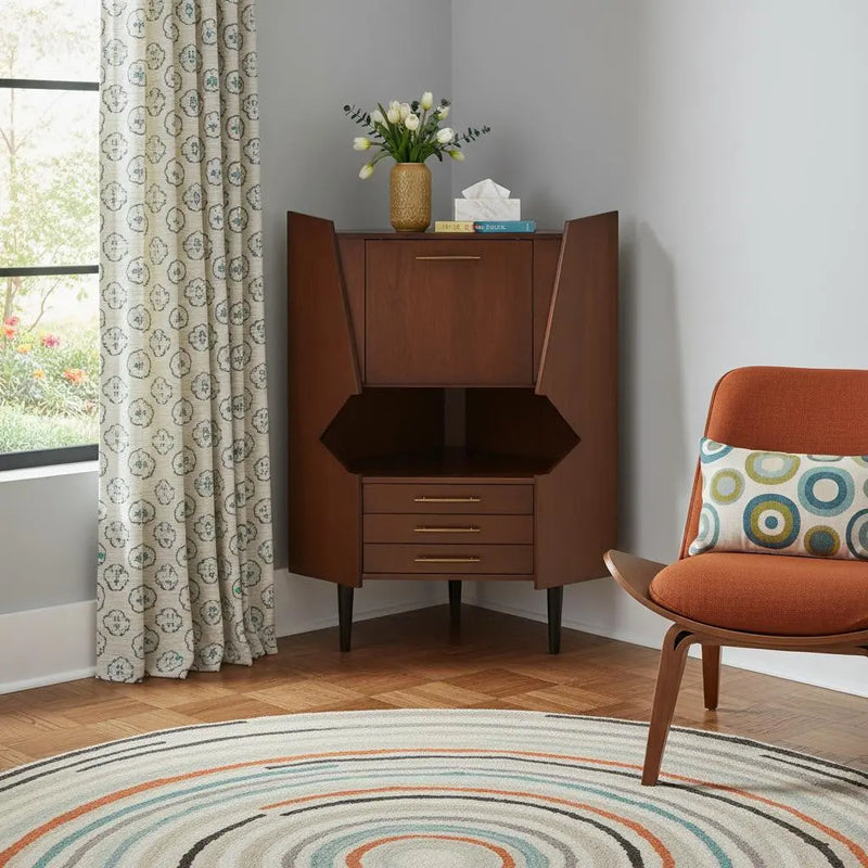 Cosmo Brown and Black Corner Bar Cabinet Homeroots Kitchen & Dining
