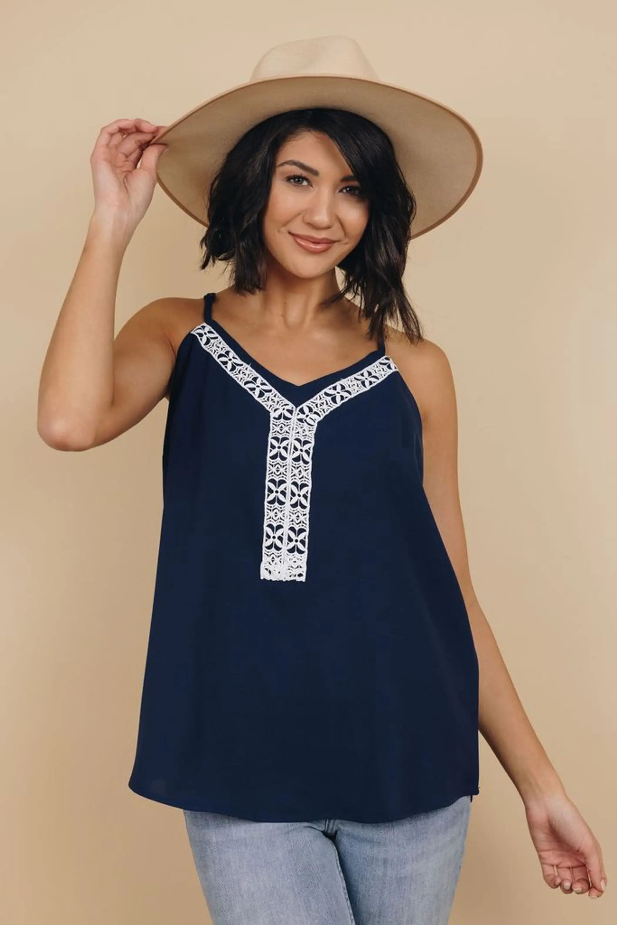 County Fair Lace V Neck Tank Stay Warm in Style