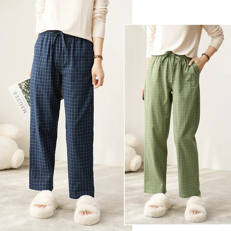 Couple Style Washed Home Pants for Men and Women, Pure Cotton Plaid Pajama Pants, Living Pants, Spring and Autumn Style, Japanese Warehouse Available for Wholesale GreatEagleInc