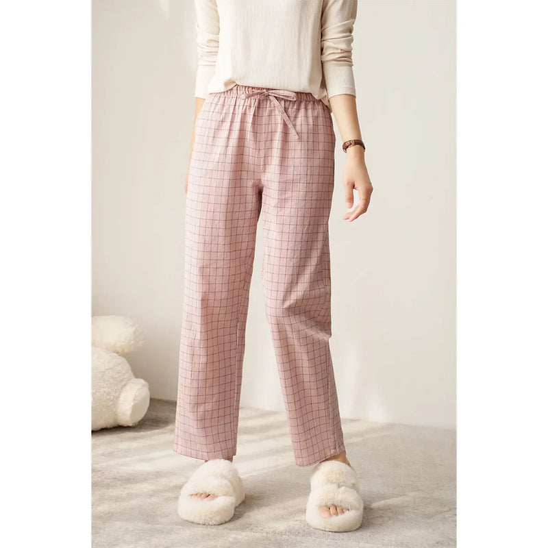 Couple Style Washed Home Pants for Men and Women, Pure Cotton Plaid Pajama Pants, Living Pants, Spring and Autumn Style, Japanese Warehouse Available for Wholesale GreatEagleInc