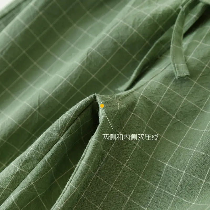 Couple Style Washed Home Pants for Men and Women, Pure Cotton Plaid Pajama Pants, Living Pants, Spring and Autumn Style, Japanese Warehouse Available for Wholesale GreatEagleInc