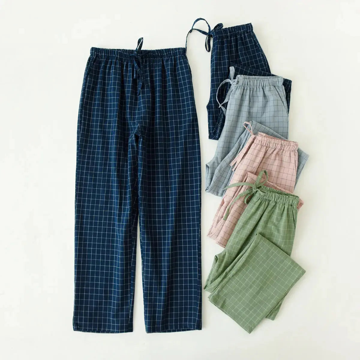 Couple Style Washed Home Pants for Men and Women, Pure Cotton Plaid Pajama Pants, Living Pants, Spring and Autumn Style, Japanese Warehouse Available for Wholesale GreatEagleInc