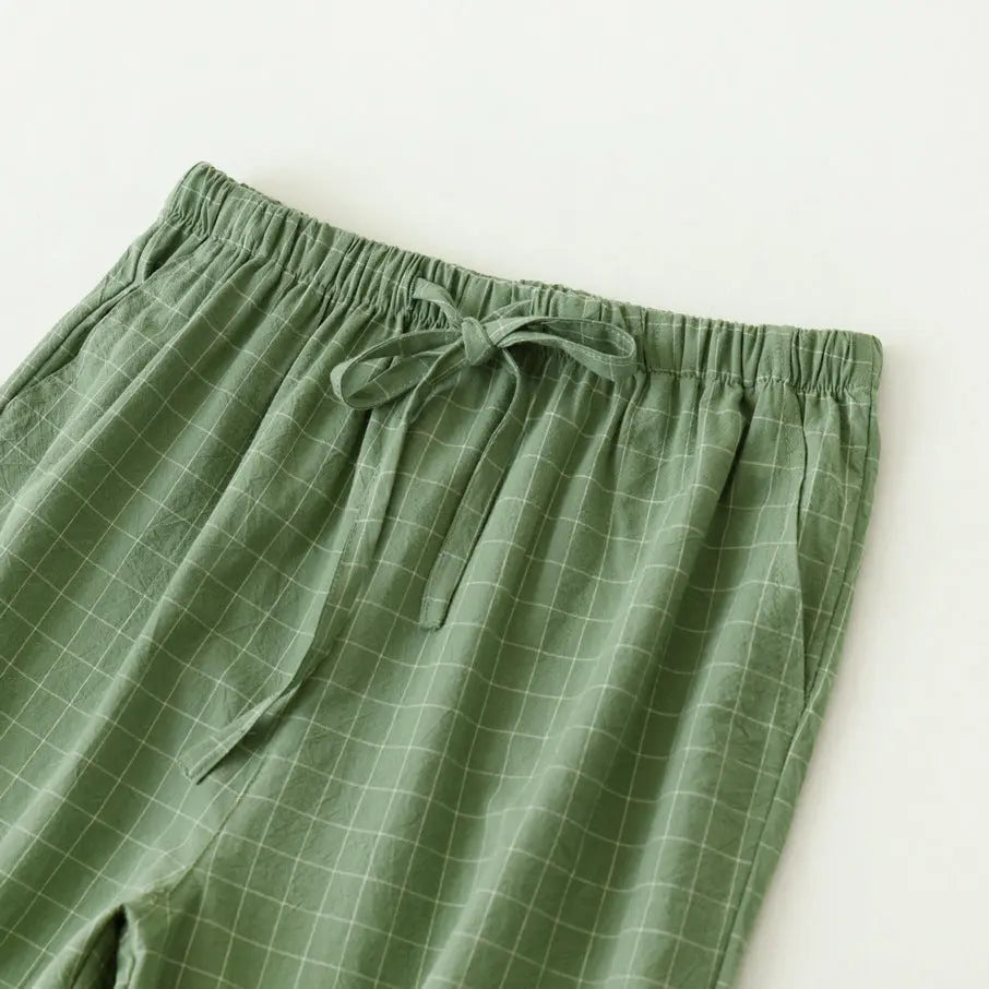 Couple Style Washed Home Pants for Men and Women, Pure Cotton Plaid Pajama Pants, Living Pants, Spring and Autumn Style, Japanese Warehouse Available for Wholesale GreatEagleInc