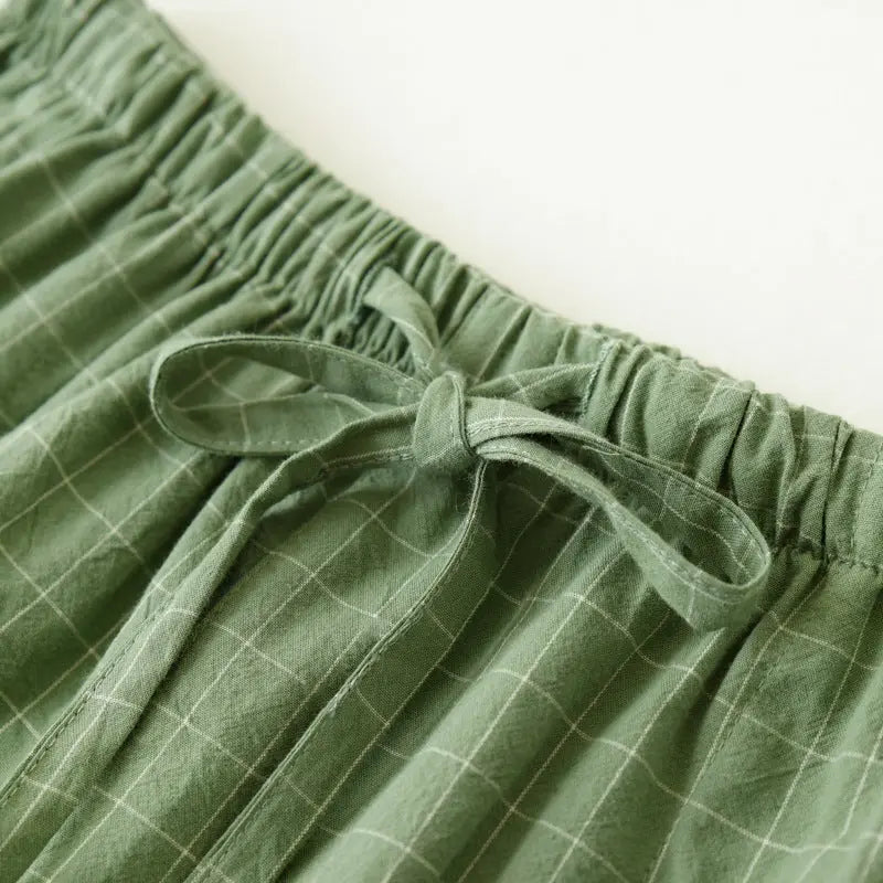 Couple Style Washed Home Pants for Men and Women, Pure Cotton Plaid Pajama Pants, Living Pants, Spring and Autumn Style, Japanese Warehouse Available for Wholesale GreatEagleInc
