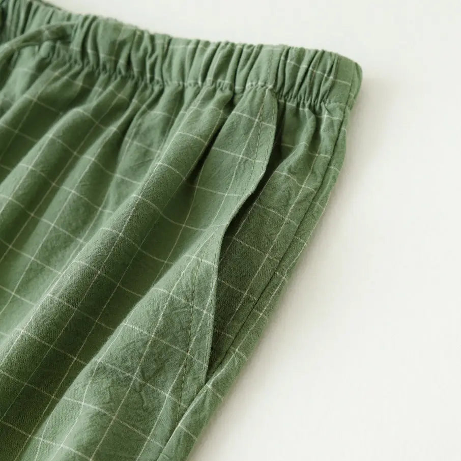Couple Style Washed Home Pants for Men and Women, Pure Cotton Plaid Pajama Pants, Living Pants, Spring and Autumn Style, Japanese Warehouse Available for Wholesale GreatEagleInc
