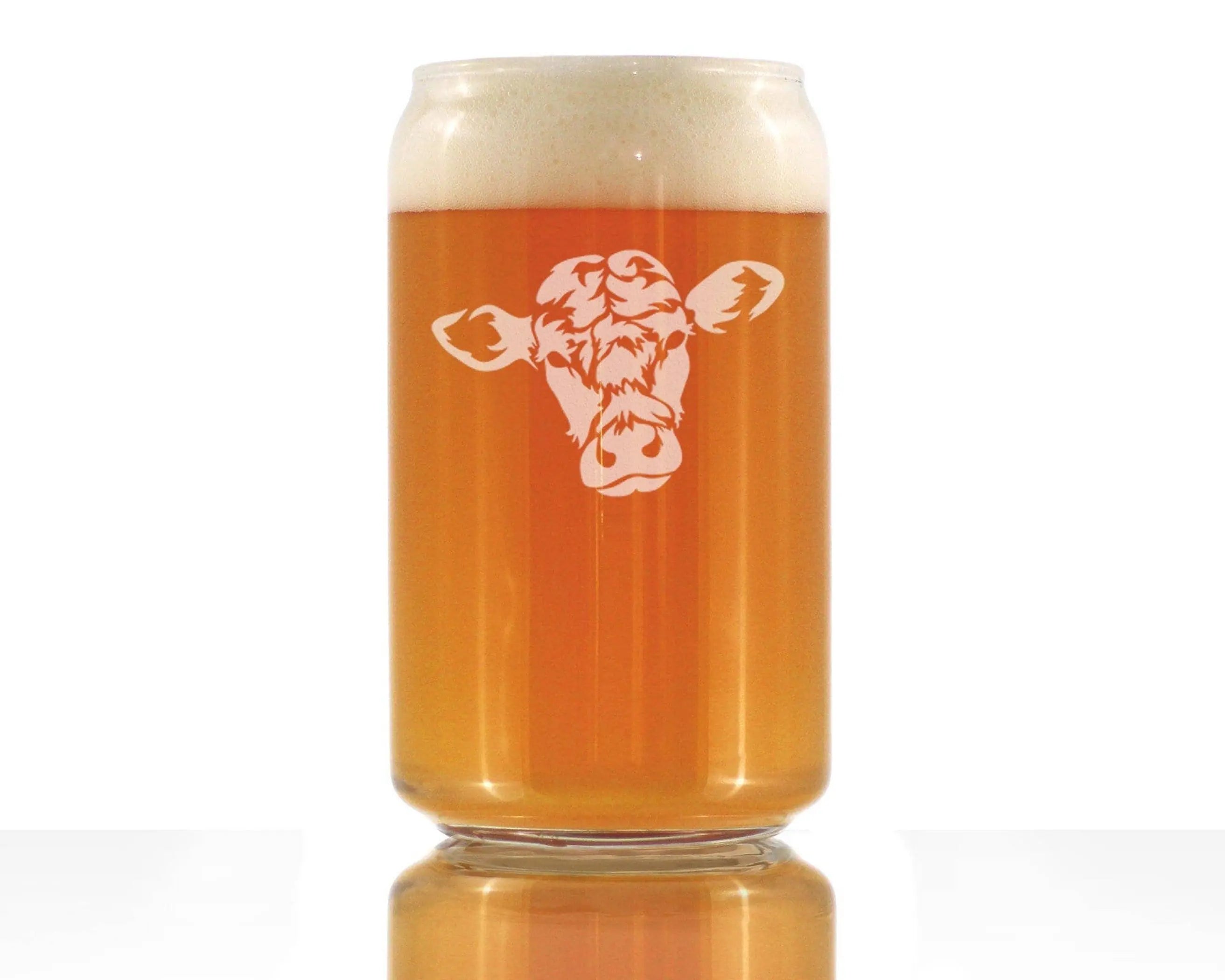 Cow Face Beer Can Pint Glass - Cow Farmhouse Gifts and Decor Bevvee