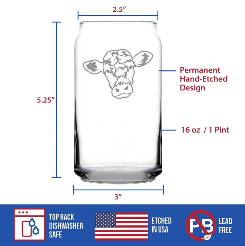 Cow Face Beer Can Pint Glass - Cow Farmhouse Gifts and Decor Bevvee