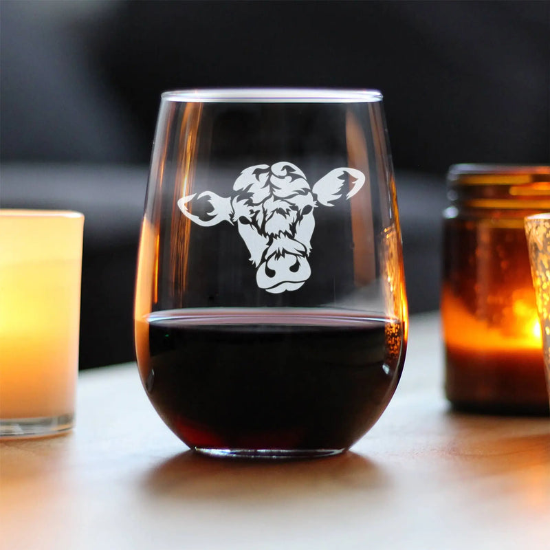 Cow Face Stemless Wine Glass - Cow Farmhouse Gifts and Decor Bevvee