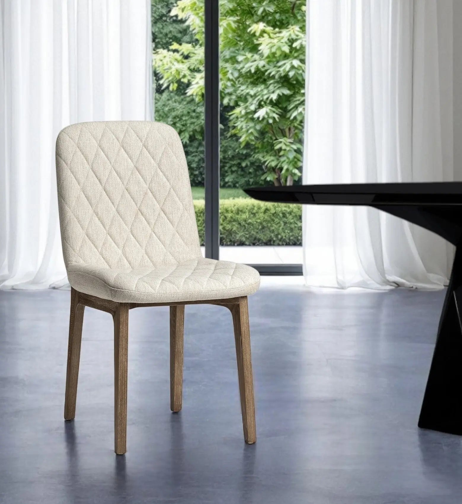Cream And Brown Upholstered Fabric Dining Side Chair - GreatEagleInc
