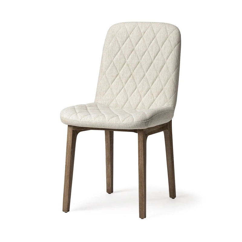Cream And Brown Upholstered Fabric Dining Side Chair - GreatEagleInc
