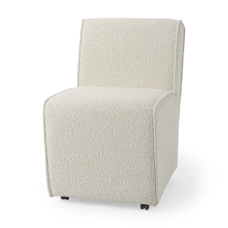 Cream Fully Upholstered Boucle Dining Side Chair With Wheels Homeroots