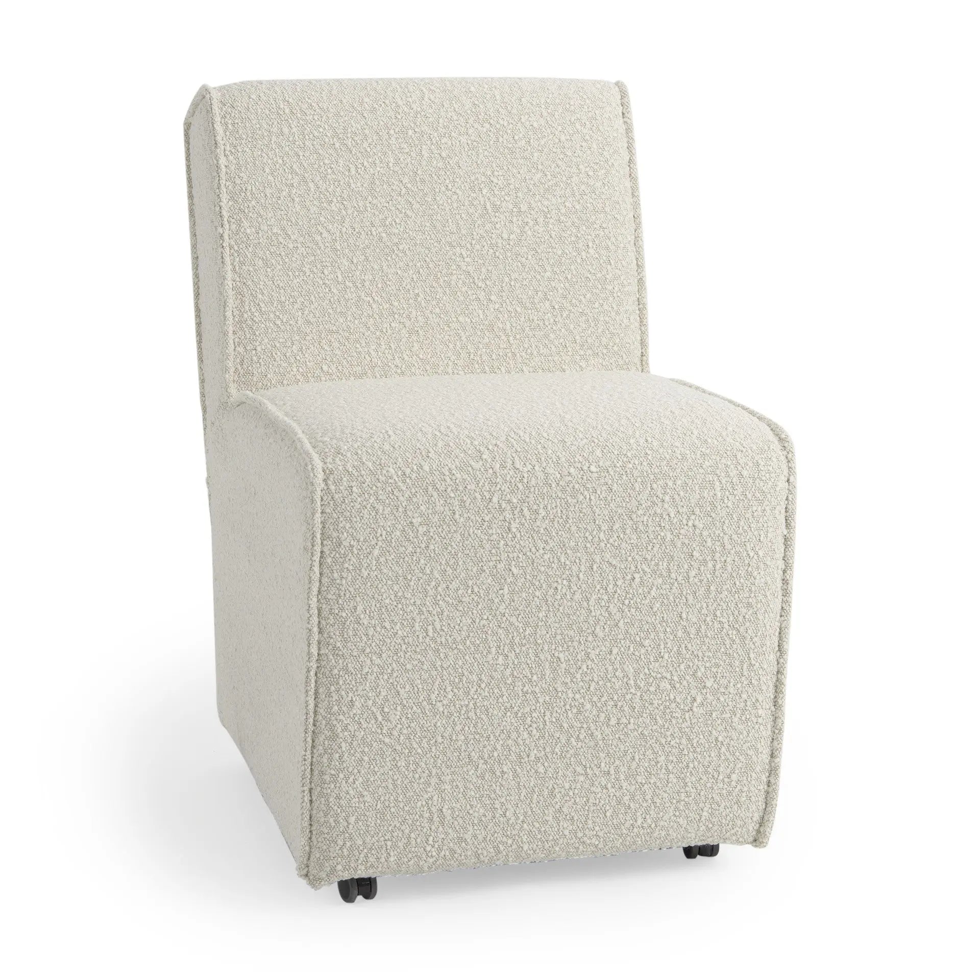 Cream Fully Upholstered Boucle Dining Side Chair With Wheels Homeroots