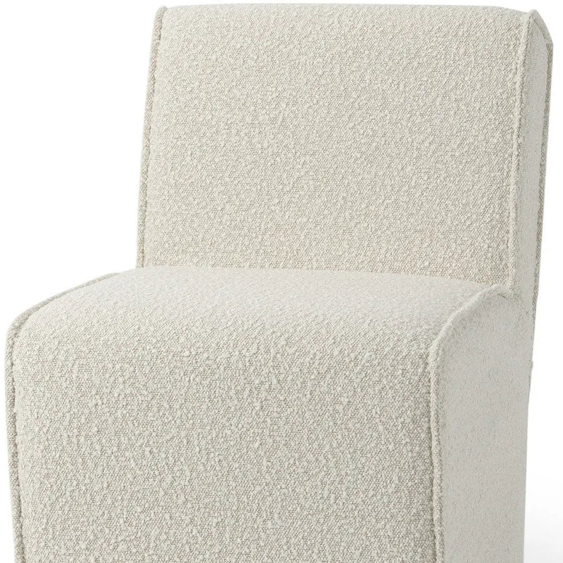 Cream Fully Upholstered Boucle Dining Side Chair With Wheels Homeroots
