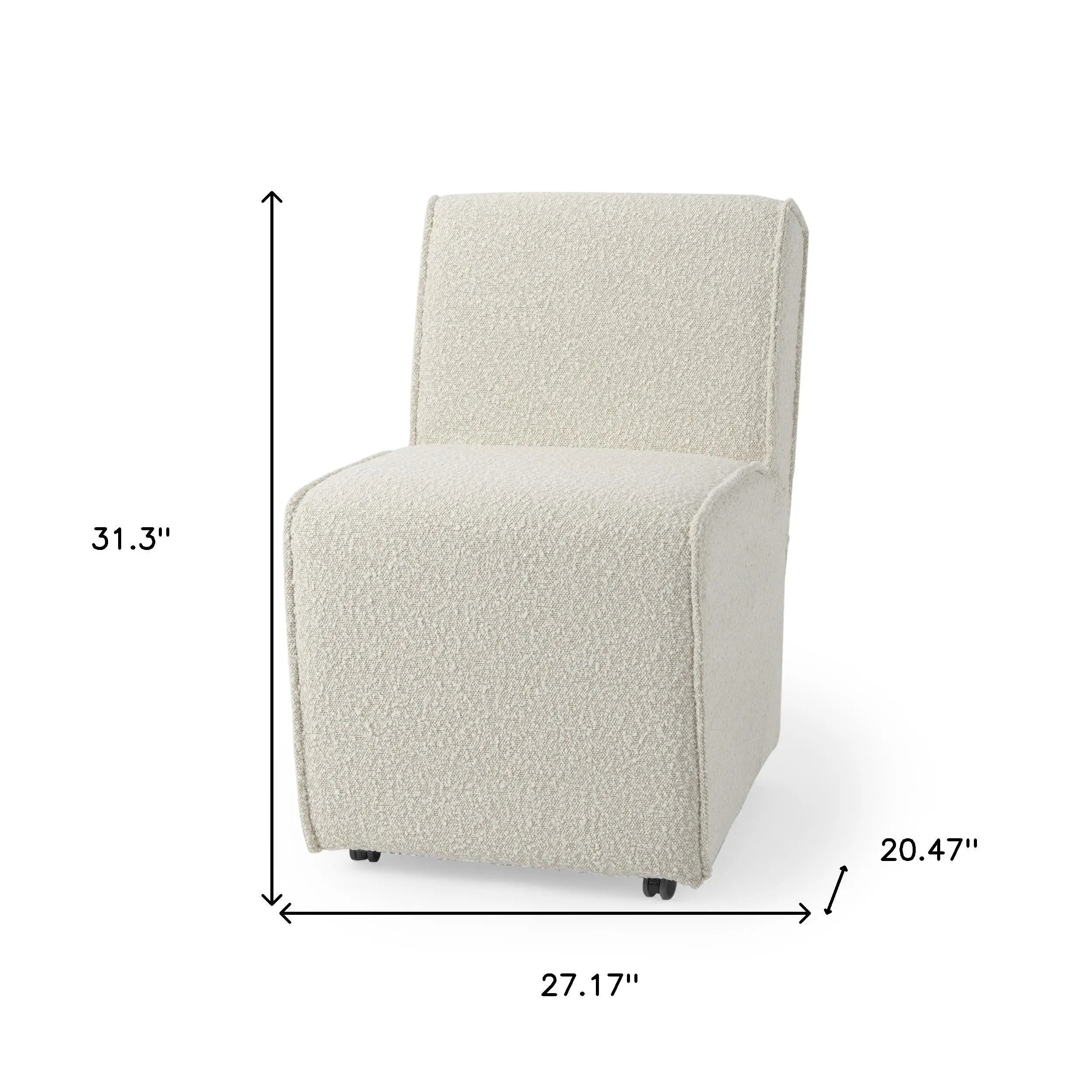Cream Fully Upholstered Boucle Dining Side Chair With Wheels Homeroots