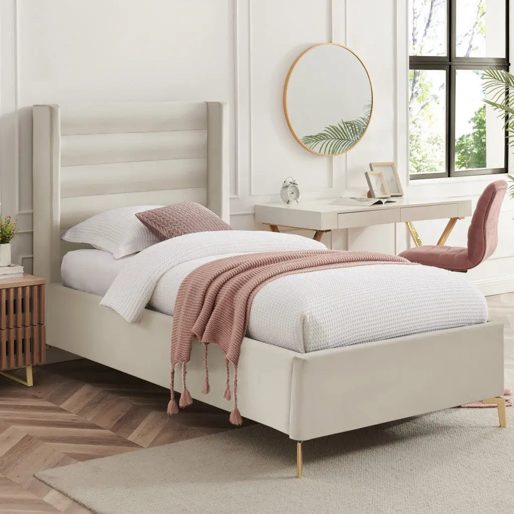 Cream Velvet Upholstered Full Bed Frame Homeroots Bed & Bath
