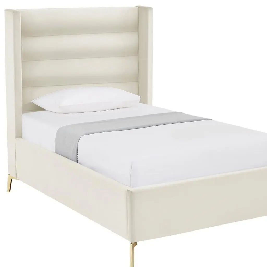 Cream Velvet Upholstered Full Bed Frame Homeroots Bed & Bath