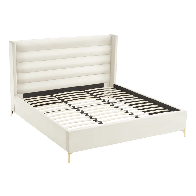 Cream Velvet Upholstered Queen Bed Frame Homeroots Bed & Bath