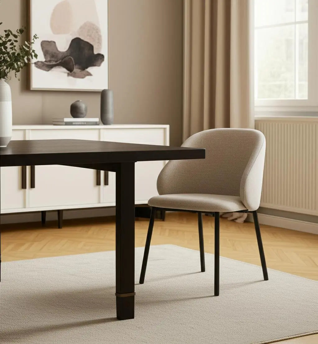 Cream and Black Upholstered Fabric And Metal Dining Side Chair Homeroots Kitchen & Dining