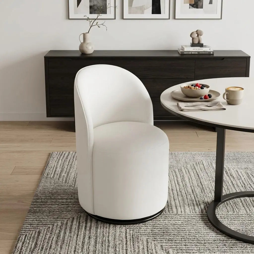 Cream and Black Velvet Curved Back Swivel Dining Arm Chair Homeroots Kitchen & Dining