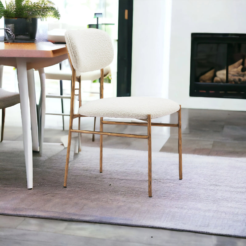 Cream and Brass Upholstered Fabric Open Back Dining Side Chair Homeroots