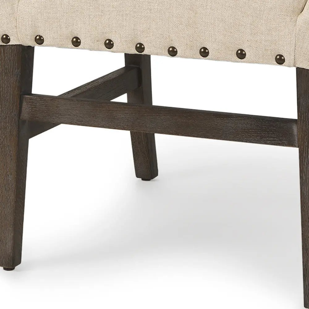 Cream and Brown Upholstered Linen And Solid Wood Dining Side Chair Homeroots Kitchen & Dining