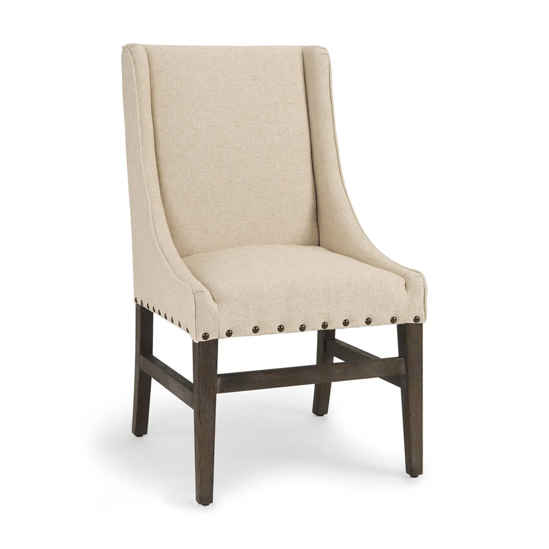 Cream and Brown Upholstered Linen And Solid Wood Dining Side Chair Homeroots Kitchen & Dining