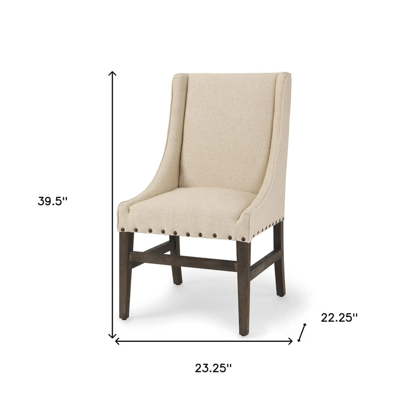 Cream and Brown Upholstered Linen And Solid Wood Dining Side Chair Homeroots Kitchen & Dining