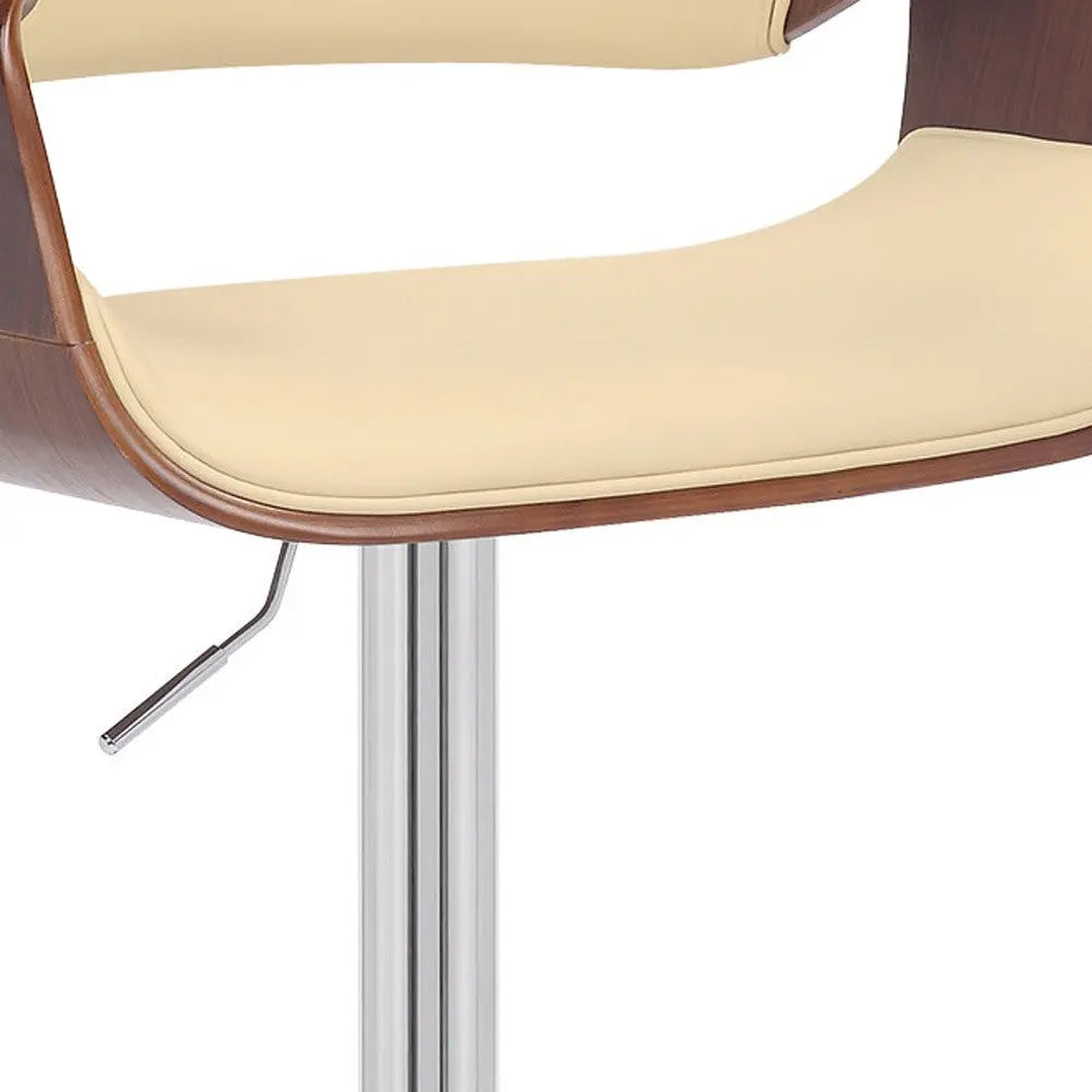 Cream and Silver Faux Leather Iron And Wood Adjustable Height Swivel Bar Chair Homeroots Living Room