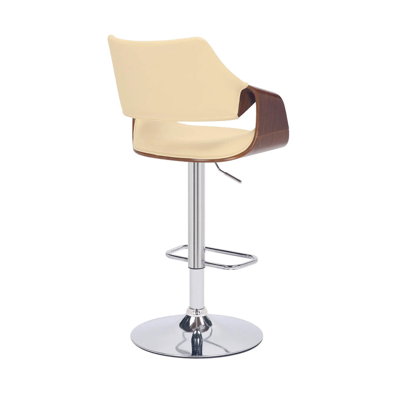 Cream and Silver Faux Leather Iron And Wood Adjustable Height Swivel Bar Chair Homeroots Living Room