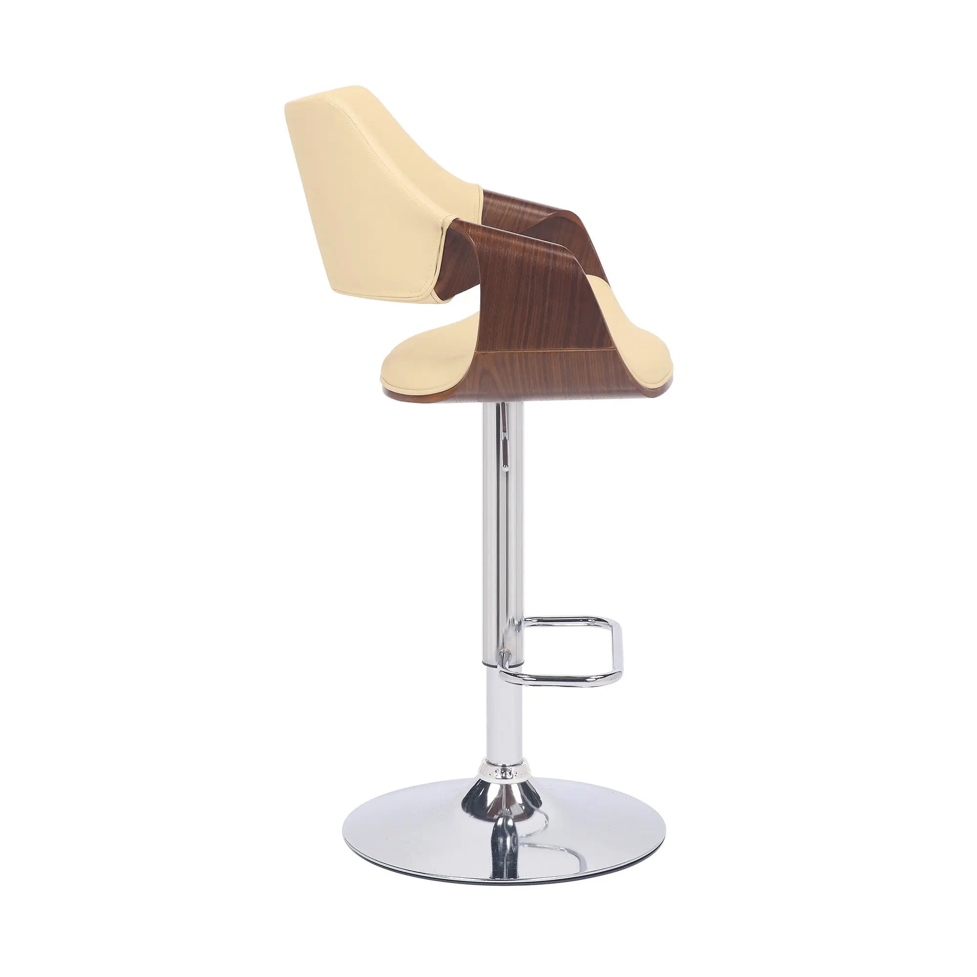 Cream and Silver Faux Leather Iron And Wood Adjustable Height Swivel Bar Chair Homeroots Living Room
