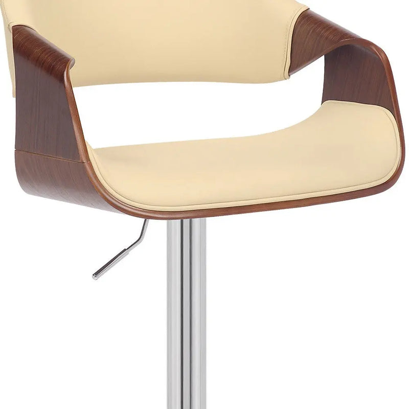 Cream and Silver Faux Leather Iron And Wood Adjustable Height Swivel Bar Chair Homeroots Living Room
