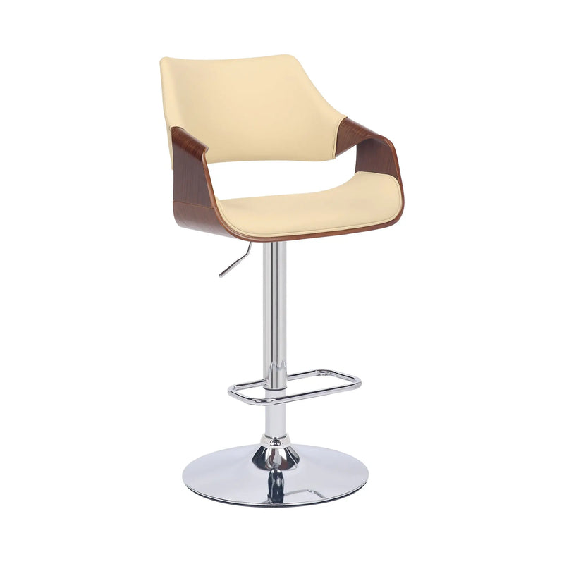 Cream and Silver Faux Leather Iron And Wood Adjustable Height Swivel Bar Chair Homeroots Living Room