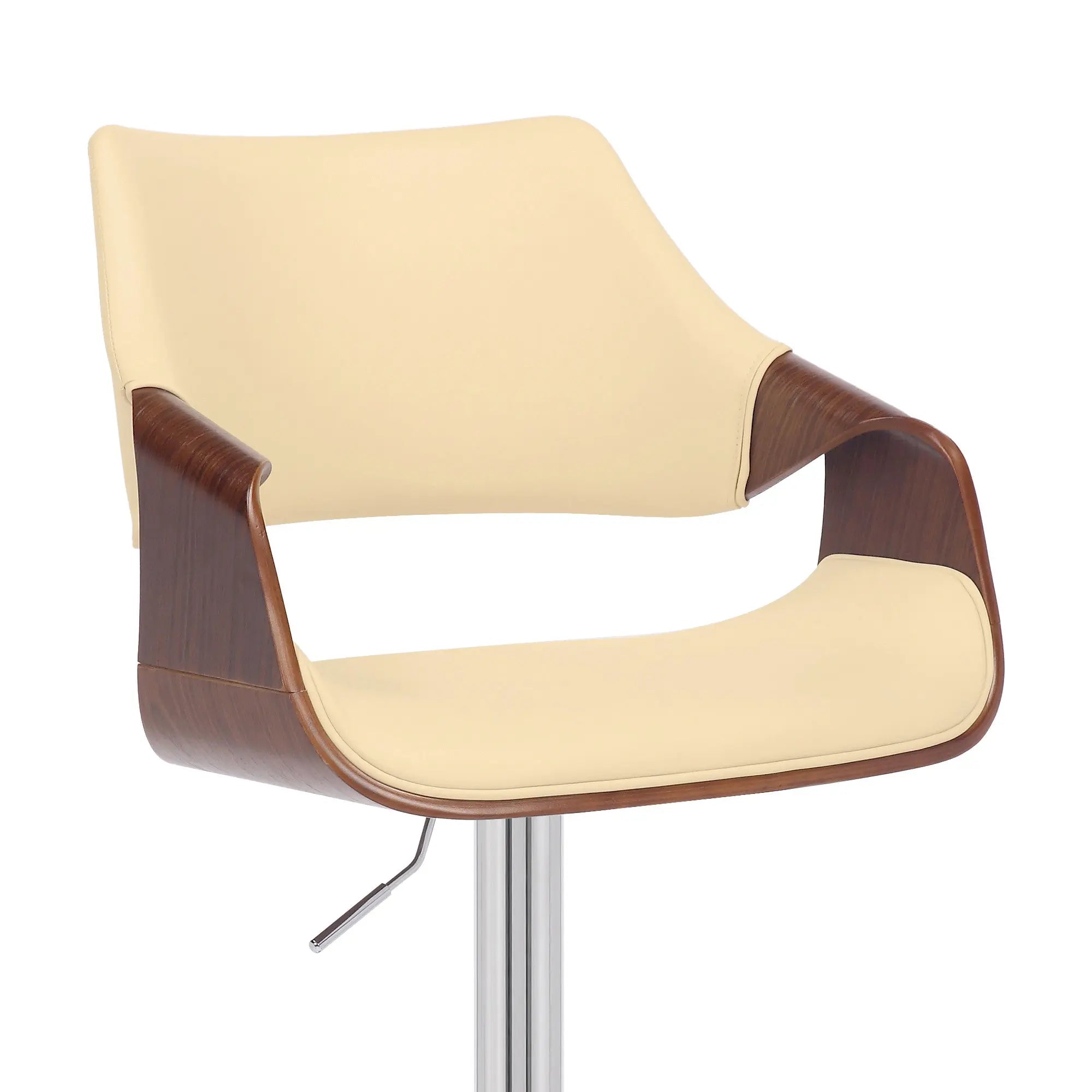 Cream and Silver Faux Leather Iron And Wood Adjustable Height Swivel Bar Chair Homeroots Living Room