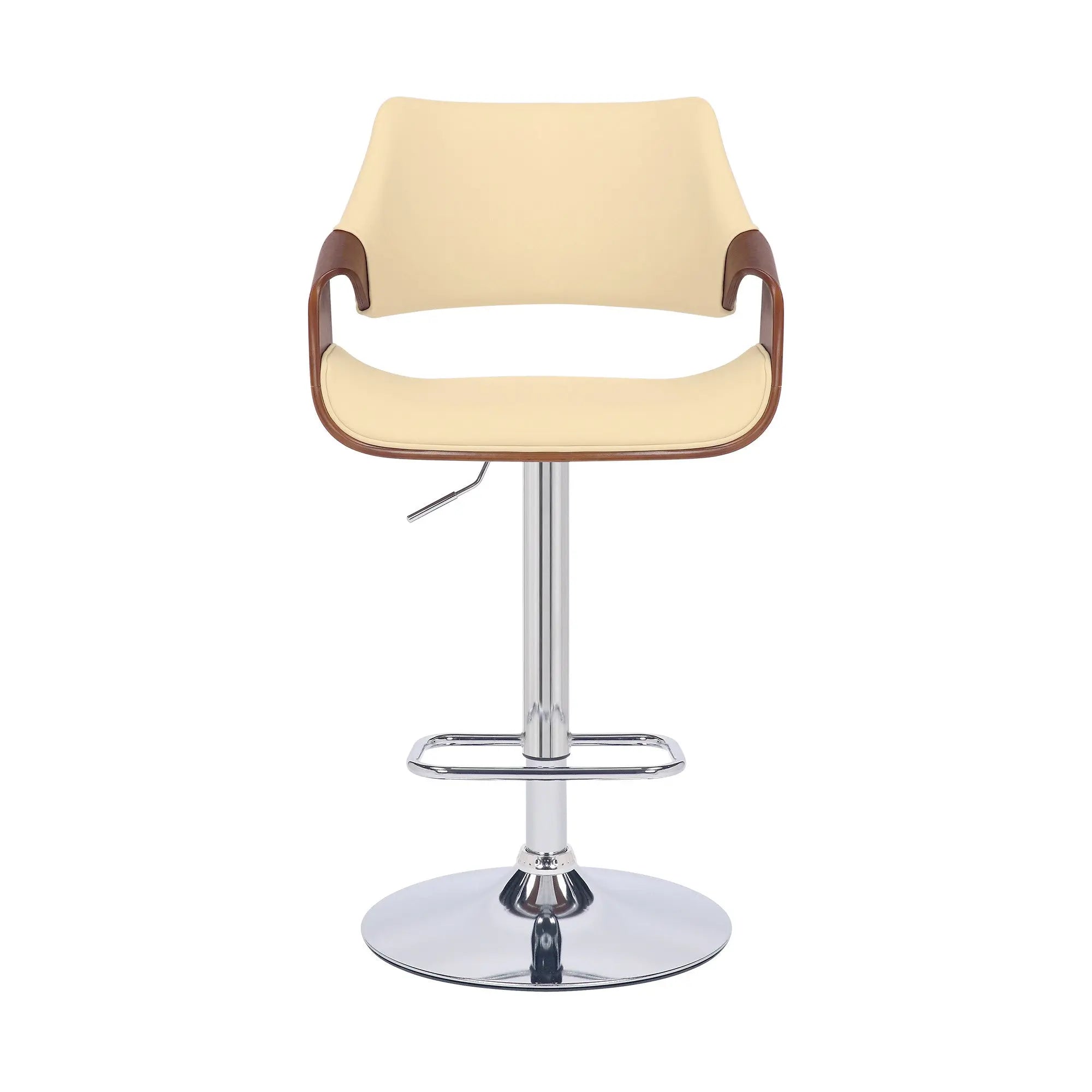 Cream and Silver Faux Leather Iron And Wood Adjustable Height Swivel Bar Chair Homeroots Living Room