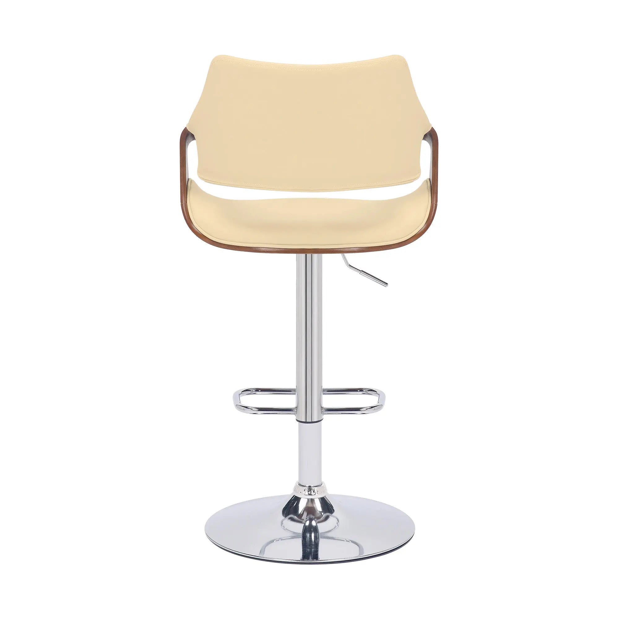 Cream and Silver Faux Leather Iron And Wood Adjustable Height Swivel Bar Chair Homeroots Living Room