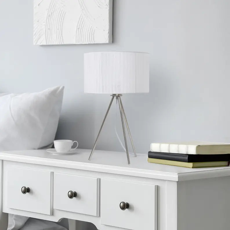 Creekwood Home Contemporary Brushed Nickel Pedestal Table Lamp for Bedroom, Living Room, Dining Room, Office, Entryway All the Rages
