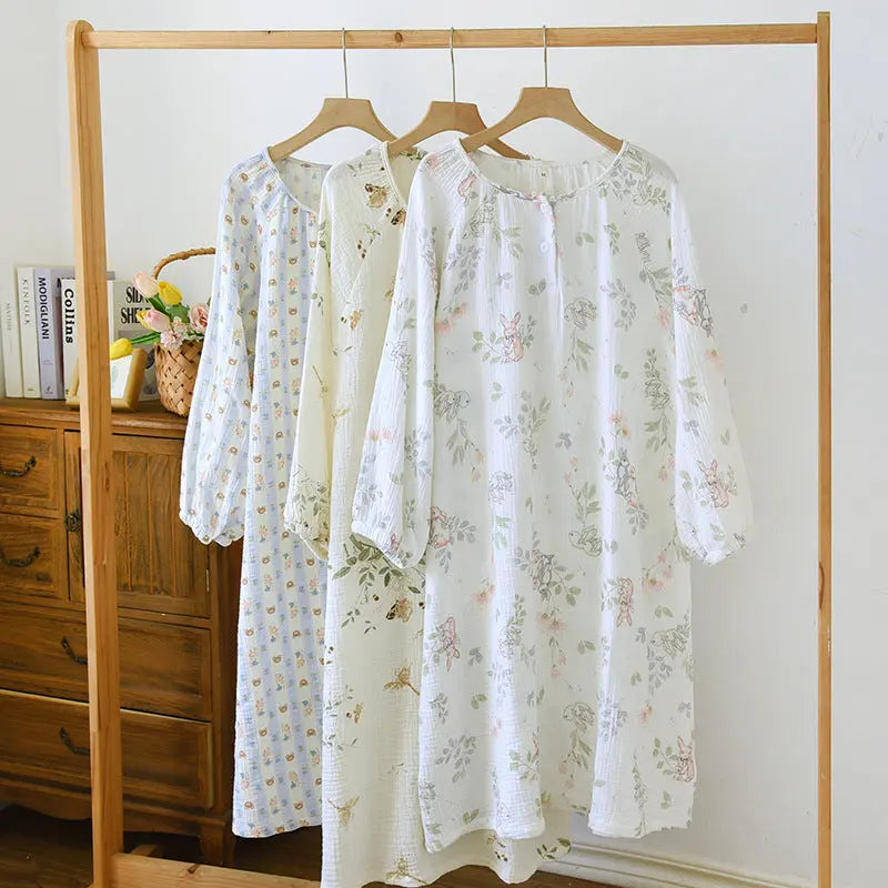 Crewneck Nightdress Women's Pajamas Spring and Autumn Cotton Long-sleeved dress Spring and Summer suit Cartoon Home Clothes for Women GreatEagleInc