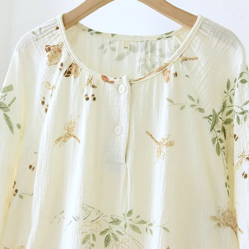 Crewneck Nightdress Women's Pajamas Spring and Autumn Cotton Long-sleeved dress Spring and Summer suit Cartoon Home Clothes for Women GreatEagleInc