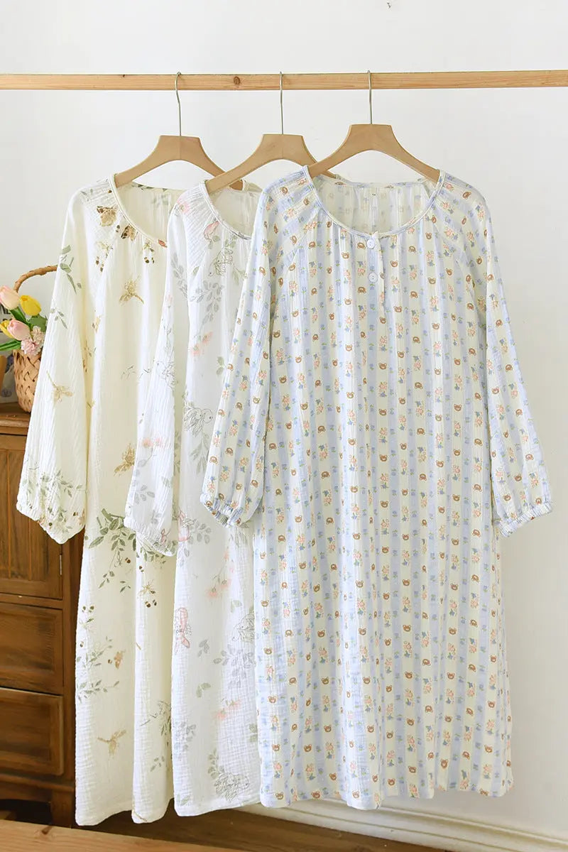 Crewneck Nightdress Women's Pajamas Spring and Autumn Cotton Long-sleeved dress Spring and Summer suit Cartoon Home Clothes for Women GreatEagleInc