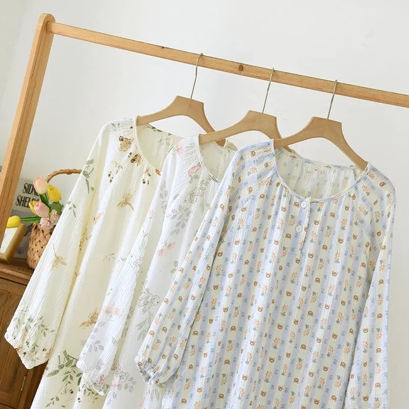 Crewneck Nightdress Women's Pajamas Spring and Autumn Cotton Long-sleeved dress Spring and Summer suit Cartoon Home Clothes for Women GreatEagleInc