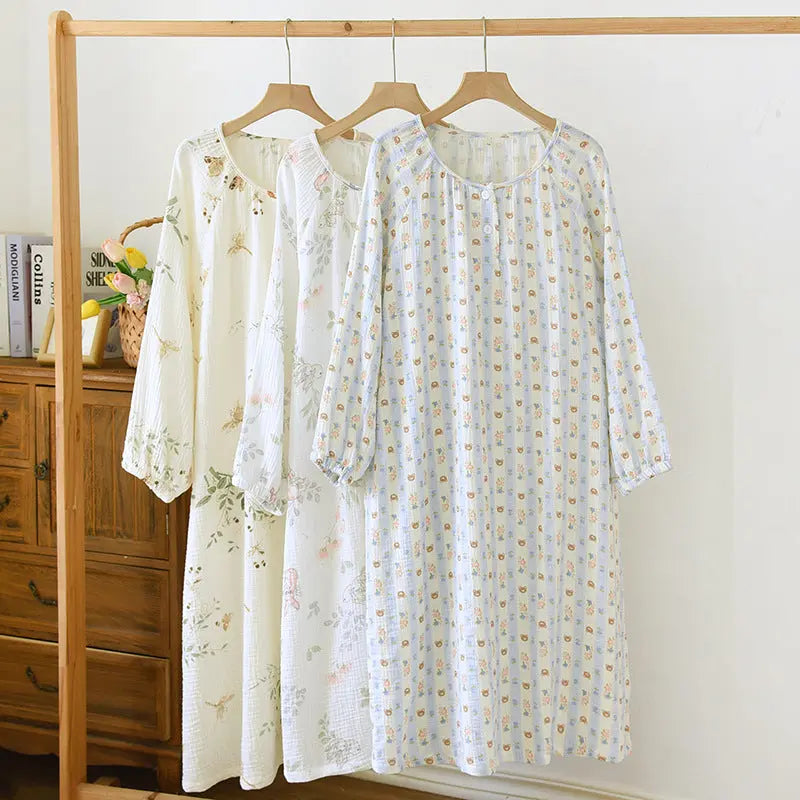 Crewneck Nightdress Women's Pajamas Spring and Autumn Cotton Long-sleeved dress Spring and Summer suit Cartoon Home Clothes for Women GreatEagleInc