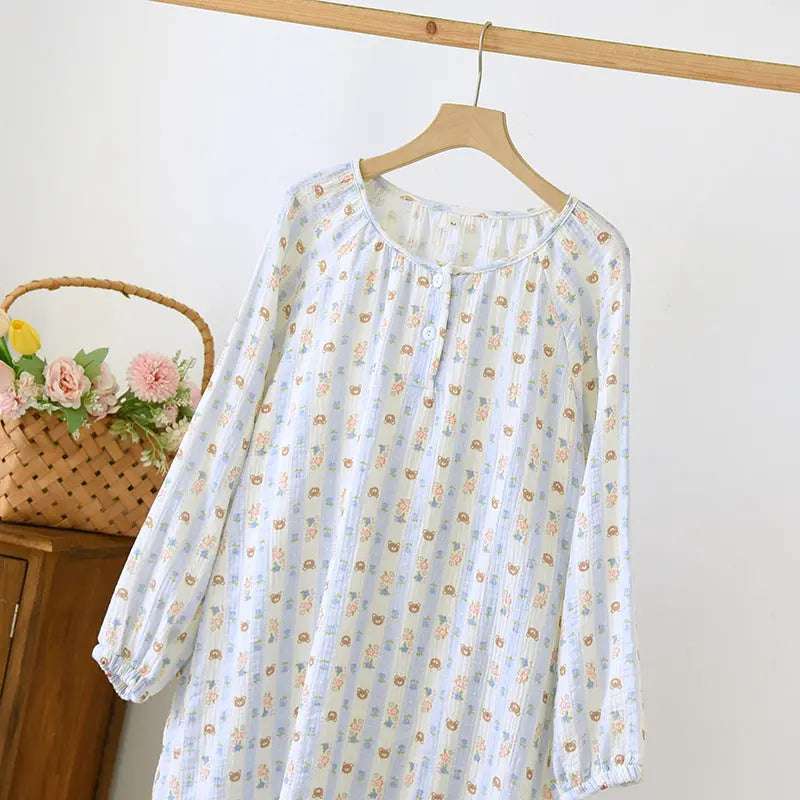 Crewneck Nightdress Women's Pajamas Spring and Autumn Cotton Long-sleeved dress Spring and Summer suit Cartoon Home Clothes for Women GreatEagleInc