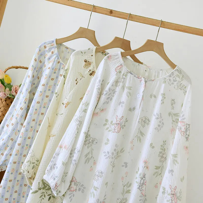 Crewneck Nightdress Women's Pajamas Spring and Autumn Cotton Long-sleeved dress Spring and Summer suit Cartoon Home Clothes for Women GreatEagleInc