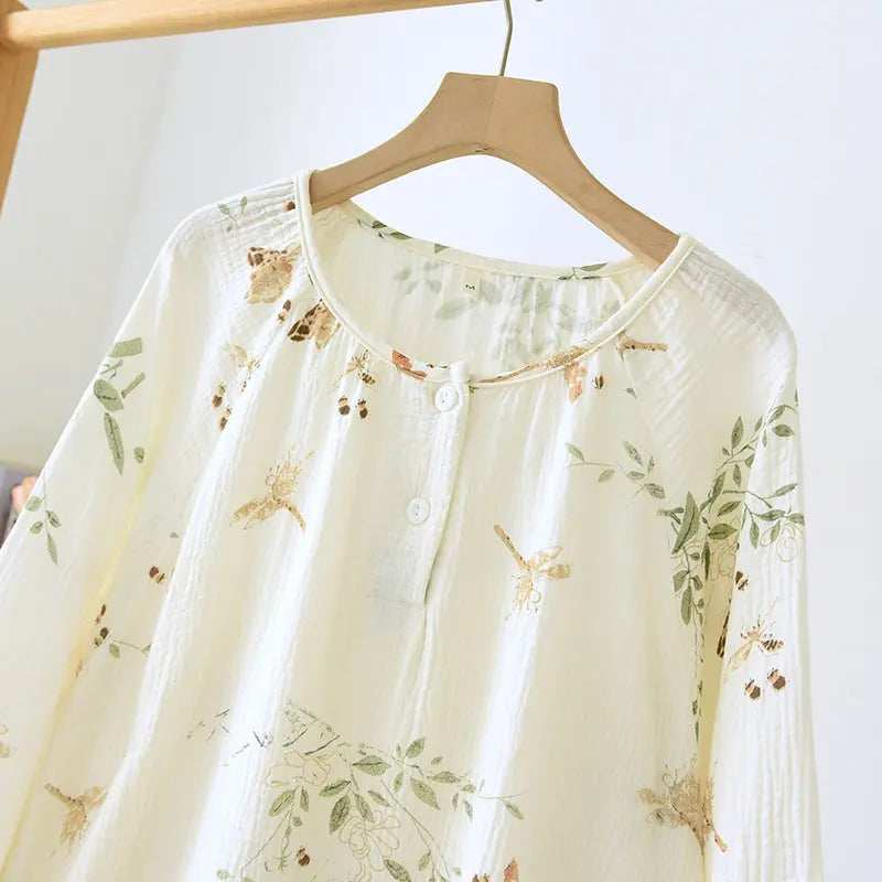 Crewneck Nightdress Women's Pajamas Spring and Autumn Cotton Long-sleeved dress Spring and Summer suit Cartoon Home Clothes for Women GreatEagleInc