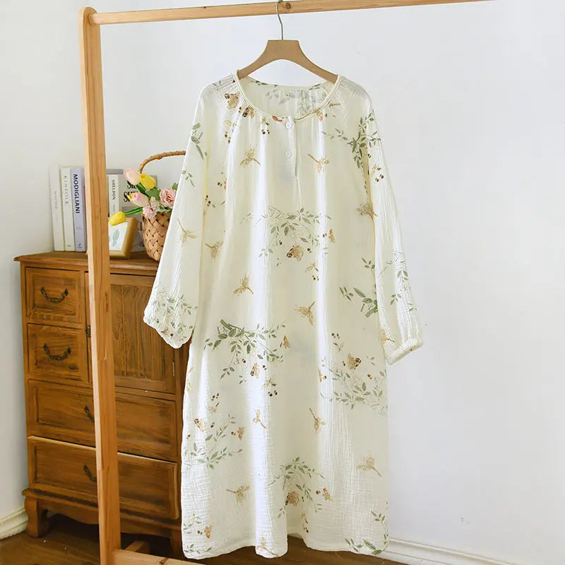 Crewneck Nightdress Women's Pajamas Spring and Autumn Cotton Long-sleeved dress Spring and Summer suit Cartoon Home Clothes for Women GreatEagleInc