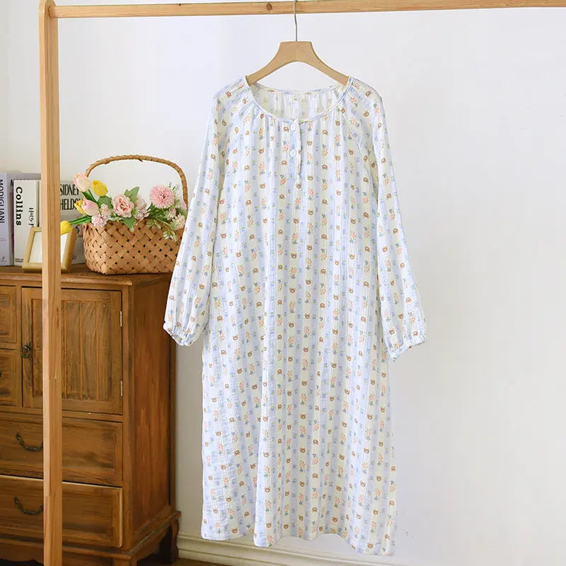 Crewneck Nightdress Women's Pajamas Spring and Autumn Cotton Long-sleeved dress Spring and Summer suit Cartoon Home Clothes for Women GreatEagleInc