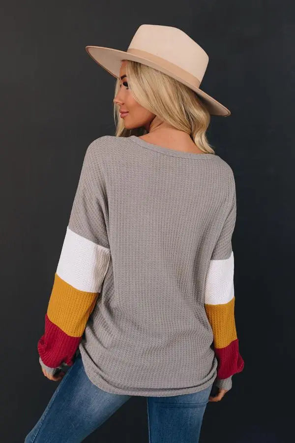 Crisp Autumn Color-Block Thermal Top Stay Warm in Style