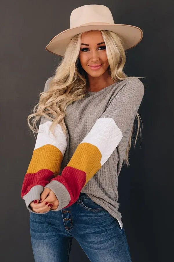 Crisp Autumn Color-Block Thermal Top Stay Warm in Style